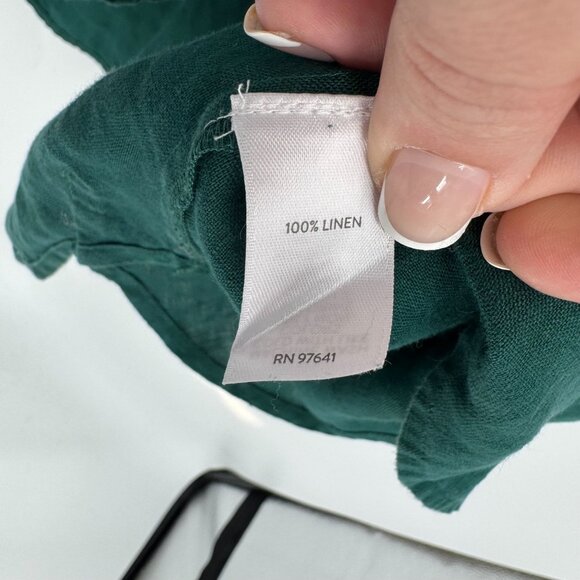 J Jill Love Linen Shirt Womens Green Button Front Tunic Top M Long Sleeve Loose - Picture 3 of 8